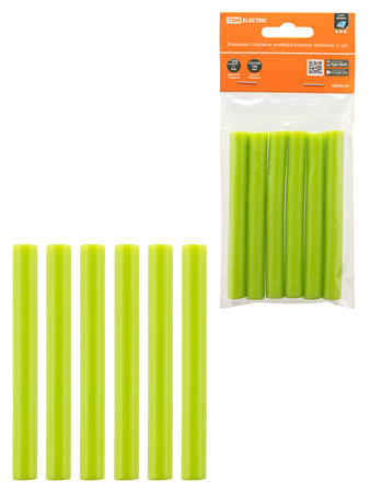 Клеевые стержни универсальные зеленые, 11 мм x 100 мм, 6 шт, 