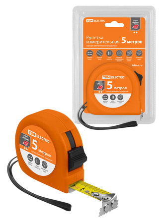 Рулетка, длина 5 м, стальная лента, ширина 19 мм, прорезиненное покрытие, магнит, 