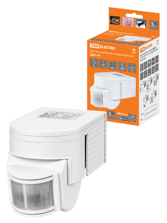 Датчик движения настенный ДДС-04 1100Вт, 5-900с, 12м, 5+Лк, 180гр, IP44, TDM - СКЛАД13.РФ