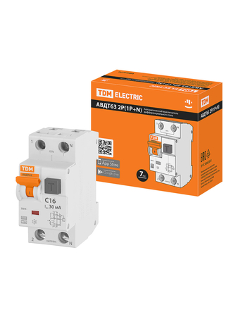 Автоматический Выключатель Дифференциального тока АВДТ 63 2Р(1Р+N) C16 30мА 6кА тип А TDM - СКЛАД13.РФ