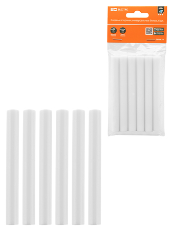Клеевые стержни универсальные белые, 11 мм x 100 мм, 6 шт, 