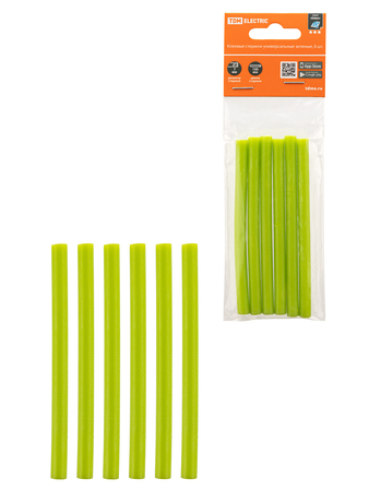 Клеевые стержни универсальные зеленые, 7 мм x 100 мм, 6 шт, 