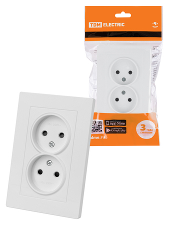 Розетка двойная 2П 10А 250В с защитной шторкой белая 