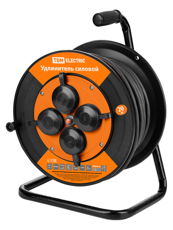 Удлинитель силовой УКз16-004 IP44 4 места/20м КГТП-ХЛ 3х1,5 пластиковая катушка УС1-43128 TDM - СКЛАД13.РФ