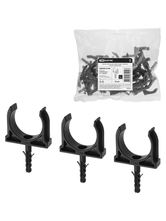 Крепеж-клипса для трубы 32 мм с дюбелем (25 шт.) черная TDM - СКЛАД13.РФ