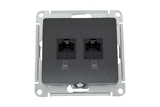 Розетка компьютерная RJ45+RJ45 кат.5е Glossa антрацит - СКЛАД13.РФ