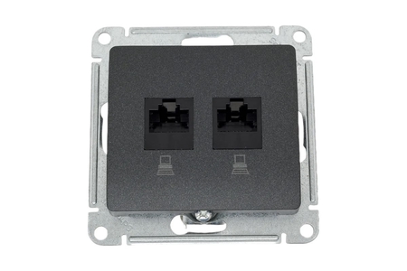 Розетка компьютерная RJ45+RJ45 кат.5е Glossa антрацит - СКЛАД13.РФ
