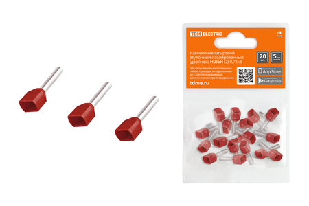 Наконечник штыревой втулочный изолированный (двойной) НШвИ (2) 0,75х8 (20шт) TDM - СКЛАД13.РФ