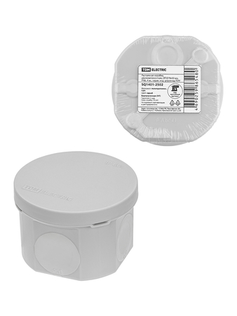 Распаячная коробка двухкомпонентная ОП D70х50 мм IP66 4 вх серая индивидуальный штрихкод TDM - СКЛАД13.РФ