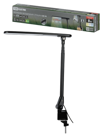 Светильник светодиодный струбцина СН-10, 8 Вт, телескопич., сенс-димм, 2700-6500 К, USB, черный, TDM - СКЛАД13.РФ