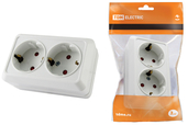 Розетка двойная 2П+З открытой установки с з/ш IP20 16А, белая 