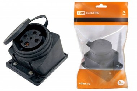 Розетка настенная c заглушкой наклонная каучук 3Р+РЕ 32А 380В IP44 TDM - СКЛАД13.РФ