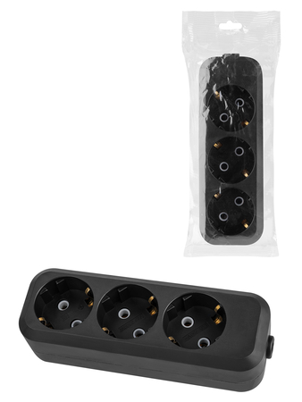 Колодка розеточная 3 гнезда 2П+3 16А 250В черная серии 