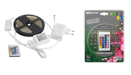 Комплект светодиодной ленты SMD5050-30 LED/м-12 В-7,2 Вт/м-IP20-RGB (1 м), 12 Вт, IR-контроллер TDM - СКЛАД13.РФ