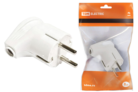 Вилка угловая с/з белая 16А 250В TDM - СКЛАД13.РФ