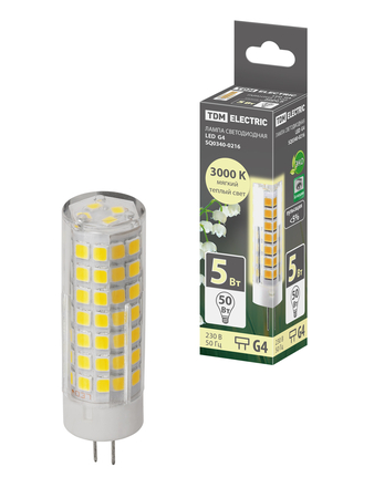 Лампа светодиодная G4-5 Вт-230 В-3000 К, SMD, 16x55 мм TDM - СКЛАД13.РФ