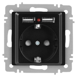 Розетка Intro Accent, P+E Schuko со шторками, 16А-250В + 2хUSB, IP20, СУ, антрацит - СКЛАД13.РФ
