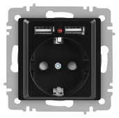Розетка Intro Accent, P+E Schuko со шторками, 16А-250В + 2хUSB, IP20, СУ, антрацит - СКЛАД13.РФ