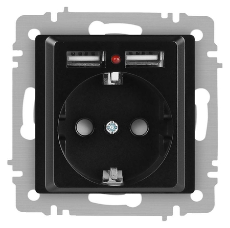 Розетка Intro Accent, P+E Schuko со шторками, 16А-250В + 2хUSB, IP20, СУ, антрацит - СКЛАД13.РФ