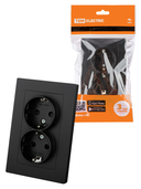 Розетка двойная 2П+З 16А 250В с защитной шторкой черная 