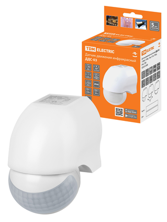 Датчик движения настенный ДДС-03 1100Вт, 5-720с, 10м, 5+Лк, 180гр, IP44, TDM - СКЛАД13.РФ