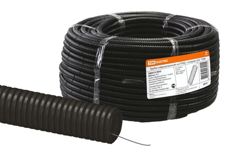 Труба гофрированная ПНД безгалогенная (HF) d 25 с зондом (75 м) легкая 350H черная TDM - СКЛАД13.РФ