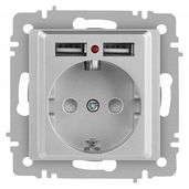 Розетка Intro Accent 6-410-03 с заземлением 2P+E Schuko со шторками 16А-250В + 2хUSB IP20 С - СКЛАД13.РФ