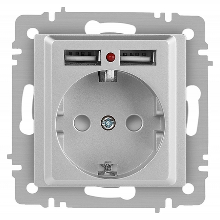 Розетка Intro Accent 6-410-03 с заземлением 2P+E Schuko со шторками 16А-250В + 2хUSB IP20 С - СКЛАД13.РФ