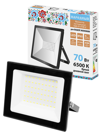 Прожектор СДО-05-070 70 Вт, 5600 лм, 6500 К, 220-240 В, IP65, черный, Народный TDM - СКЛАД13.РФ