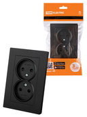 Розетка двойная 2П 10А 250В с защитной шторкой черная 