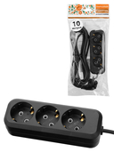 Удлинитель 3 гнезда, 10 метров, с/з, 10 А, 2300 Вт, черный, НАРОДНЫЙ У1-32049 (Ун1 320-0001) TDM - СКЛАД13.РФ
