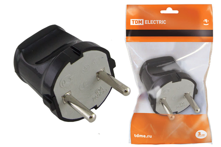 Вилка б/з черная 6А 250В TDM - СКЛАД13.РФ