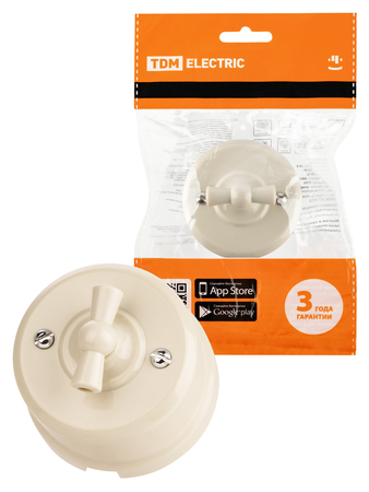 Выключатель поворотный 2-клавишный с ручкой бантик 10А слоновая кость «Виви» TDM - СКЛАД13.РФ