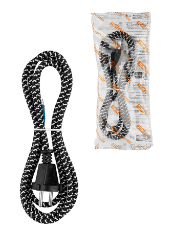 Шнур сетевой с вилкой в тканевой оплетке ПВС-ВП 2x0,75мм2 1,8м, 1400 Вт б/з черный TDM - СКЛАД13.РФ