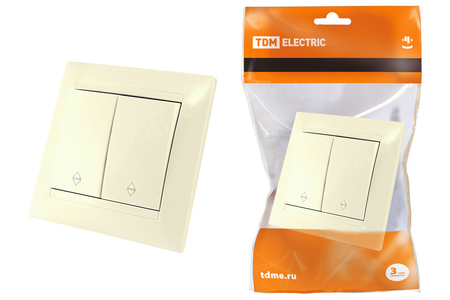 Выключатель на 2 направления 2 клавишный 10А слоновая кость 