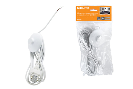 Шнур с ножным выключателем и плоской вилкой ШУН01В ШВВП-ВП 2х0,75мм2 3,5м. белый TDM - СКЛАД13.РФ