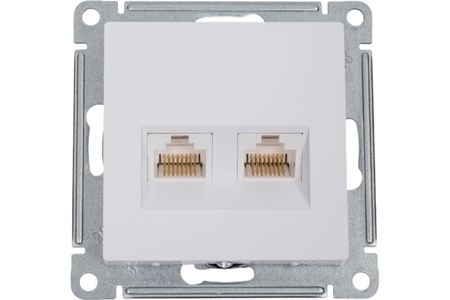 Розетка компьютерная 2-местная Atlas Design RJ45+RJ45 кат.5Е механизм Белый - СКЛАД13.РФ