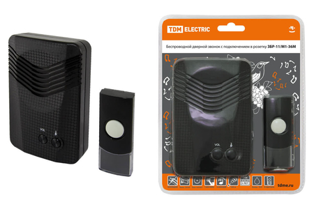 Звонок беспроводной в розетку ЗБР-11/М1-36М (36 мелодий, кнопка IP44, AC 230V, многокодовый) TDM - СКЛАД13.РФ