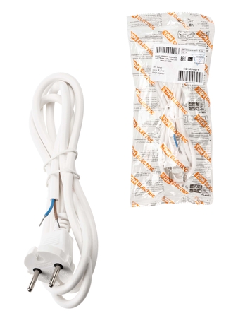 Шнур сетевой с вилкой ПВС-ВП 2x0,75мм² 1,5м б/з белый TDM - СКЛАД13.РФ