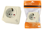 Розетка 2П+З открытой установки с з/ш IP20 16А слоновая кость 