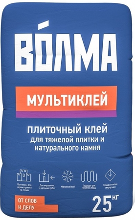 Клей для тяжелой плитки и натурального камня ВОЛМА Мультиклей Т34 25 кг С1Т (56шт/уп.) - СКЛАД13.РФ