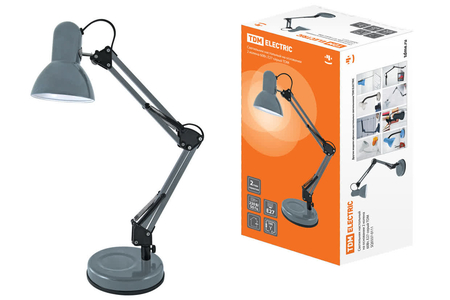 Светильник настольный на основании 2 колена 60Вт, E27 серый TDM - СКЛАД13.РФ