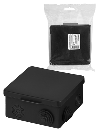 Распаячная коробка ОП 100х100х55мм крышка IP54 8вх черная TDM - СКЛАД13.РФ