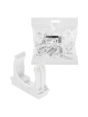 Крепеж-клипса для трубы 32 мм для прямого монтажа (25 шт.) белая TDM - СКЛАД13.РФ