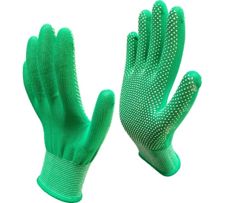 Перчатки рабочие нейлоновые прорезиненные ярко зеленые  - СКЛАД13.РФ
