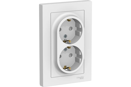 Розетка двойная с заземлением со шторками Atlas Design, 16А, в сборе, белый, Systeme Electric - СКЛАД13.РФ