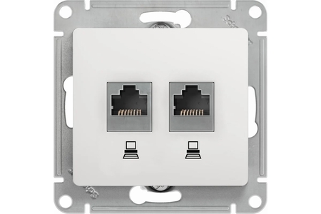 Розетка компьютерная RJ45+RJ45 кат.5е Glossa Белый - СКЛАД13.РФ