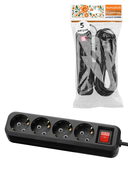 Удлинитель 4 гнезда 5 метров с/з выключатель 10A 2300Вт черный НАРОДНЫЙ У1-42056 (Ун1 421-0001) T - СКЛАД13.РФ