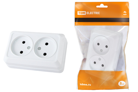 Розетка двойная 2П открытой установки IP20 10А, белая 