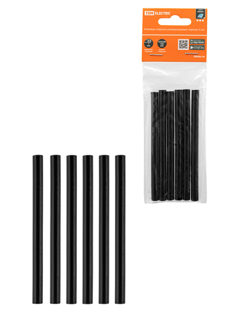 Клеевые стержни универсальные черные, 7 мм x 100 мм, 6 шт, 